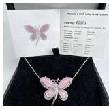 925 Silver Pink Jade & White Topaz Butterfly Neckl