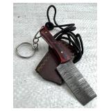 Damascus Steel Fixed Mini Knife w/ Sheath