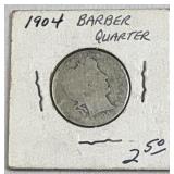 1904 Silver Barber Quarter Dollar 25c US Coin