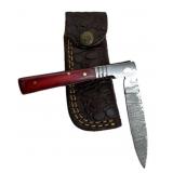 Damascus Steel Folding Blade Knife w/ Sheath