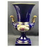 Lindner Bavaria Cobalt Floral Porcelain Vase 10"