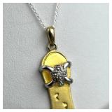 925 Silver Two-Tone Accent Diamond Sandal Necklace