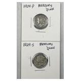 (2) 1929-DS Silver Mercury Dimes 10c US Coins