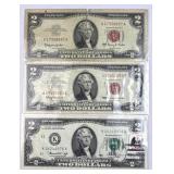 (3) $2 Notes: 1963 Red Seals & 1976 Postmarked