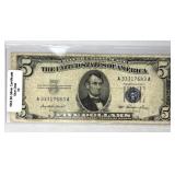 1953 $5 Silver Certificate Blue Seal US Currency