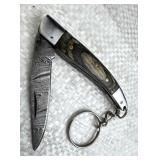 Damascus Steel Folding Blade Keychain Knife