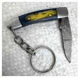 Damascus Steel Folding Blade Keychain Knife