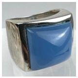 925 Silver Domed Chalcedony Wide Band Signet Ring