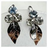 925 Silver Vtg Leaf w/ White & Blue CZ Screwback E