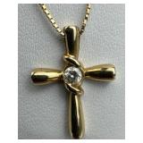 14K Yellow Gold Diamond Cross Box Link Chain Neckl