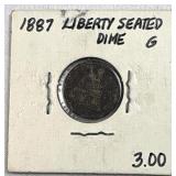1887 Silver Seated Liberty Dime 10c US Coin