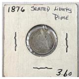 1876 Silver Seated Liberty Dime 10c US Coin