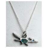 925 Silver Vtg Turquoise Roadrunner Pendant Neckla
