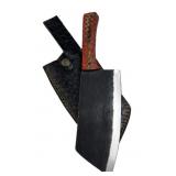 Lg Handmade Steel Cleaver Blade Knife w/ Sheath