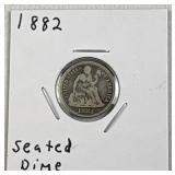 1882 Silver Seated Liberty Dime 10c US Coin 90%