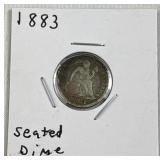 1883 Silver Seated Liberty Dime 10c US Coin 90%