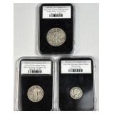 (3) Silver Mercury Dime SLQ Walker Half Slabbed
