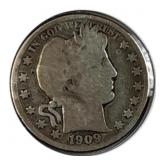 1909-S Silver Barber Half Dollar 50c US Coin 90%