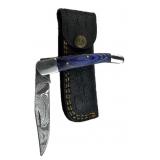 Damascus Steel Folding Blade Knife w/ Sheath