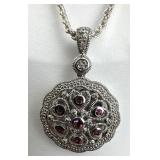 925 Silver Openwork Garnet & Diamond Necklace