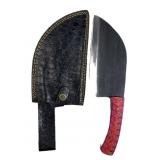 Lg Handmade Steel Cleaver Blade Knife w/ Sheath