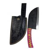 Lg Handmade Steel Cleaver Blade Knife w/ Sheath
