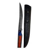 Lg Damascus Steel Long Fillet Knife w/ Sheath