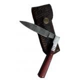 Damascus Steel Folding Blade Knife w/ Sheath