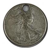 Dateless Silver Walking Liberty Half 50c Holed