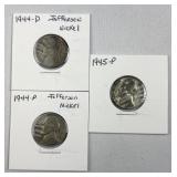(3) 1944-PD/1945-P Silver Jefferson War Nickels 35