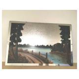 SIX HAND PAINTED PLATES, AND 1954 MIRROR