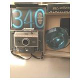POLOROID 340 CAMERA, FLASH GUN 268, STAND