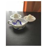 MILK GLASS JUICERS, BLUE SWIRL JUICERS