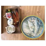 TWO WOOD WALL HANGINGS, CUPS