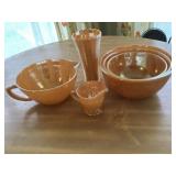 FIRE KING PEACH LUSTRE, THREE MIXING BOWLS, TWO
