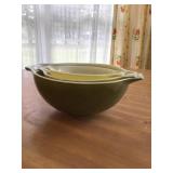 THREE PIECE PYREX NESTING BOWLS, YELLOW, GREEN