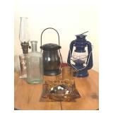 EXPECTORANT BOTTLE, METAL OIL LAMP, CANDLE,