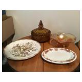 AMBER LIDDED DISH, WARDEN HOTEL RESTAURANT PLATE,