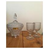 HAND CUT LEAD CRYSTAL LIDDED BOWL - MADE IN