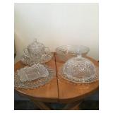 PINEAPPLE CUT GLASS BUTTER DISH & SUGAR, GLASS