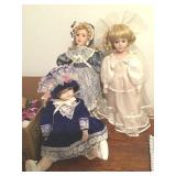 THREE CERAMIC DOLLS, ONE HAS MOVEABLE JOINTS