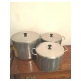 THREE CANNING STOCK POTS & CANNING ITEMS