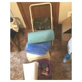 TWO STEP STOOLS, TRASH CAN, BATHROOM MATS