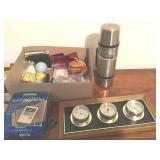 BAROMETER, THERMOMETER, HUMIDITY GAUGES, THERMOS