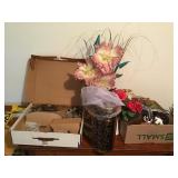 SWAG LAMP PARTS (NO SHADE), TRASH CAN, OWL CLOCK,