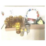 8 VINTAGE LIBBEY FLOWER GLASSES, SALT & PEPPER
