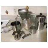 COFFEE POT, PYREX MEASURING CUP, COOKIE PRES,