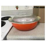 ORANGE PYREX DISH WITH LID