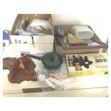 TWO BOXES, CHESS SET, RECIPES, FIRE EXTINGUISHER
