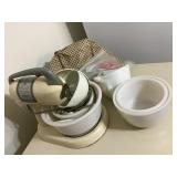 1954 MILK GLASS BOWLS, JUICER, GRINDER, COVE